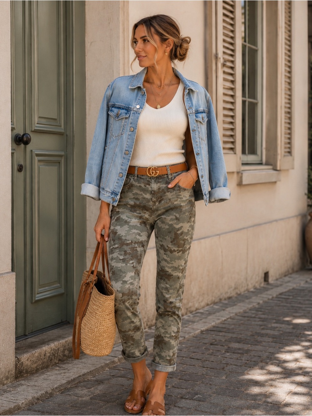 Jessica Simpson Camo Jeans | Neutral Camo Stretch Denim | Feminine Utility Style